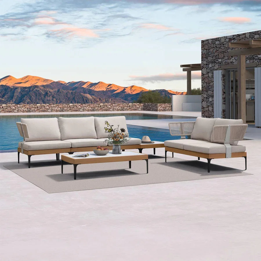PURPLE LEAF Sicilia L-Shaped Modular Outdoor Sectional with Oatmeal Greige Cushions Flexible Layout for Garden Poolside