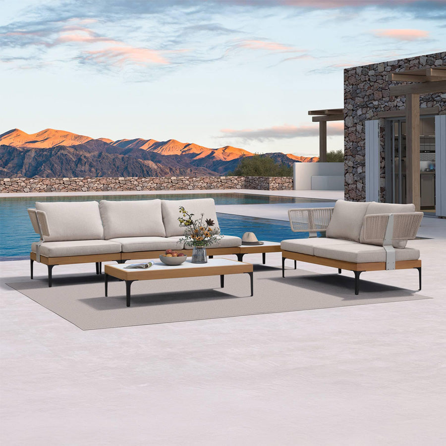 PURPLE LEAF Sicilia Classical Modular Outdoor Sectional with Oatmeal Greige Cushions Flexible Layout for Commercial Spaces