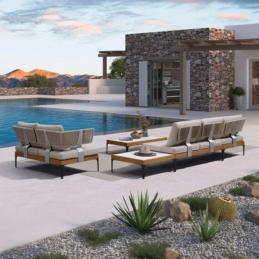PURPLE LEAF Sicilia L-Shaped Modular Outdoor Sectional with Oatmeal Greige Cushions Flexible Layout for Garden Poolside