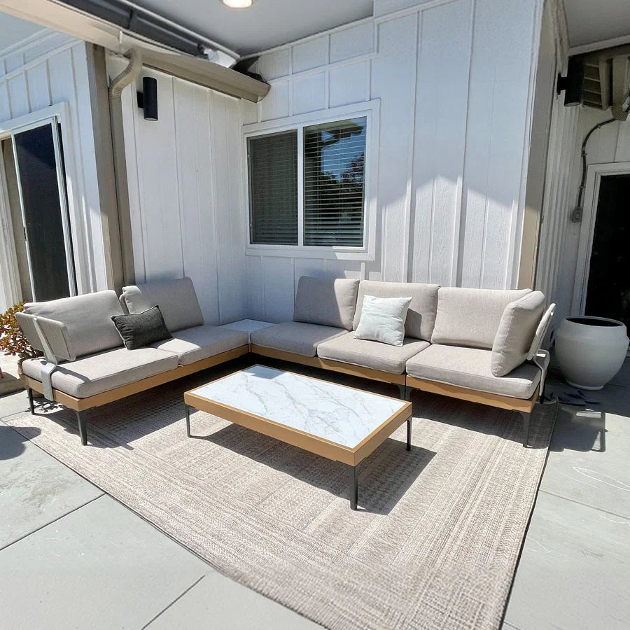 PURPLE LEAF Sicilia L-Shaped Modular Outdoor Sectional with Oatmeal Greige Cushions Flexible Layout for Garden Poolside