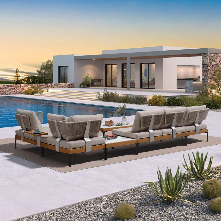 PURPLE LEAF Sicilia L-Shaped Modular Outdoor Sectional with Oatmeal Greige Cushions Flexible Layout for Garden Poolside