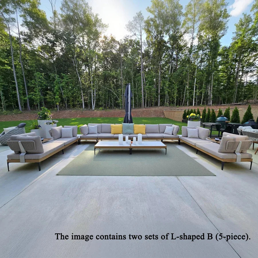 PURPLE LEAF Sicilia L-Shaped Modular Outdoor Sectional with Oatmeal Greige Cushions Flexible Layout for Garden Poolside
