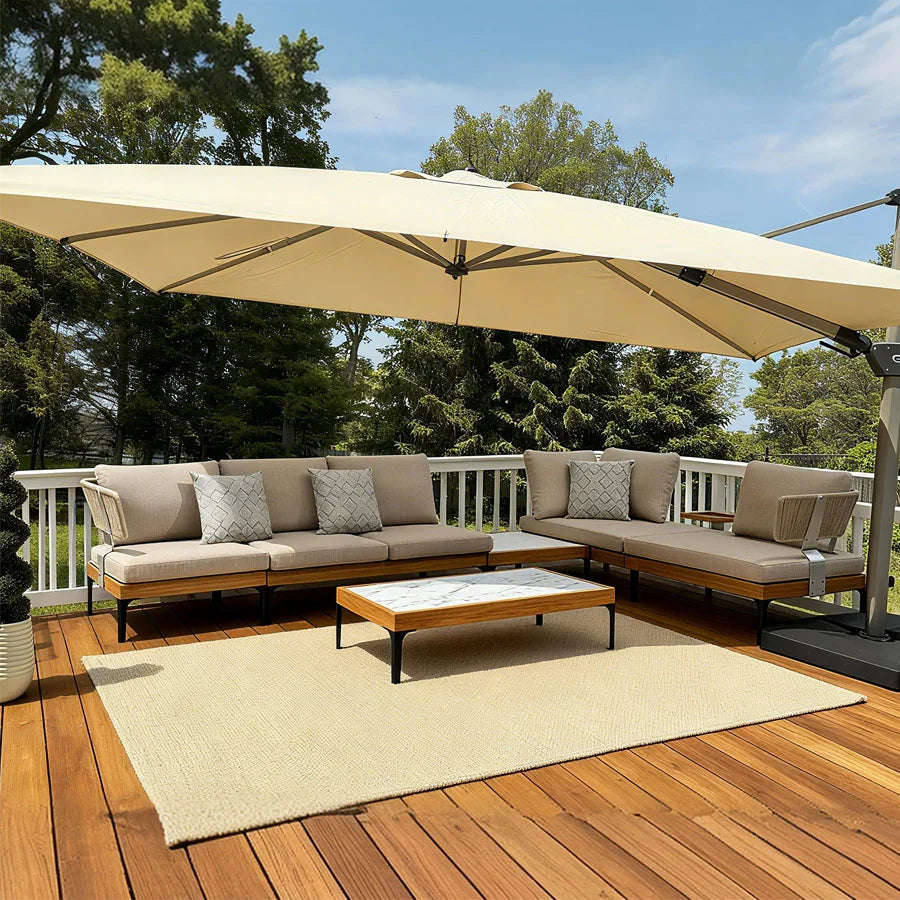 PURPLE LEAF Sicilia L-Shaped Modular Outdoor Sectional with Oatmeal Greige Cushions Flexible Layout for Garden Poolside