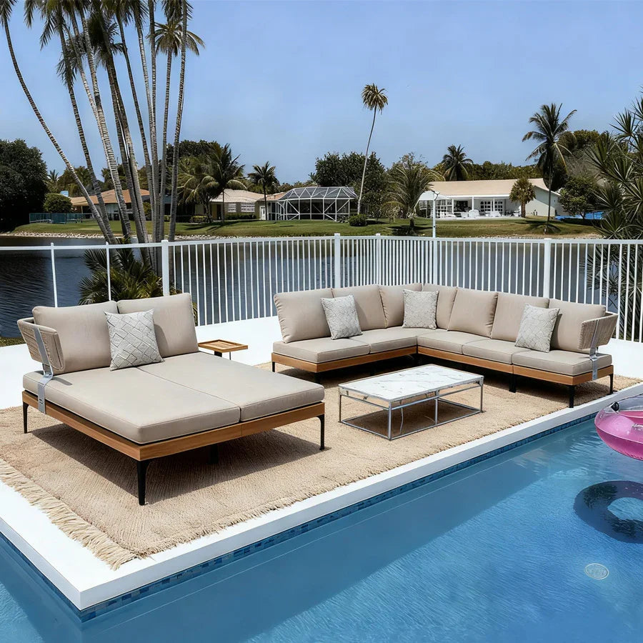 PURPLE LEAF Sicilia L-Shaped Modular Outdoor Sectional with Oatmeal Greige Cushions Flexible Layout for Garden Poolside