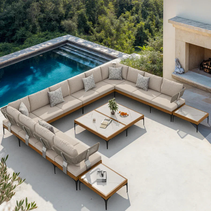 PURPLE LEAF Sicilia L-Shaped Modular Outdoor Sectional with Oatmeal Greige Cushions Flexible Layout for Garden Poolside
