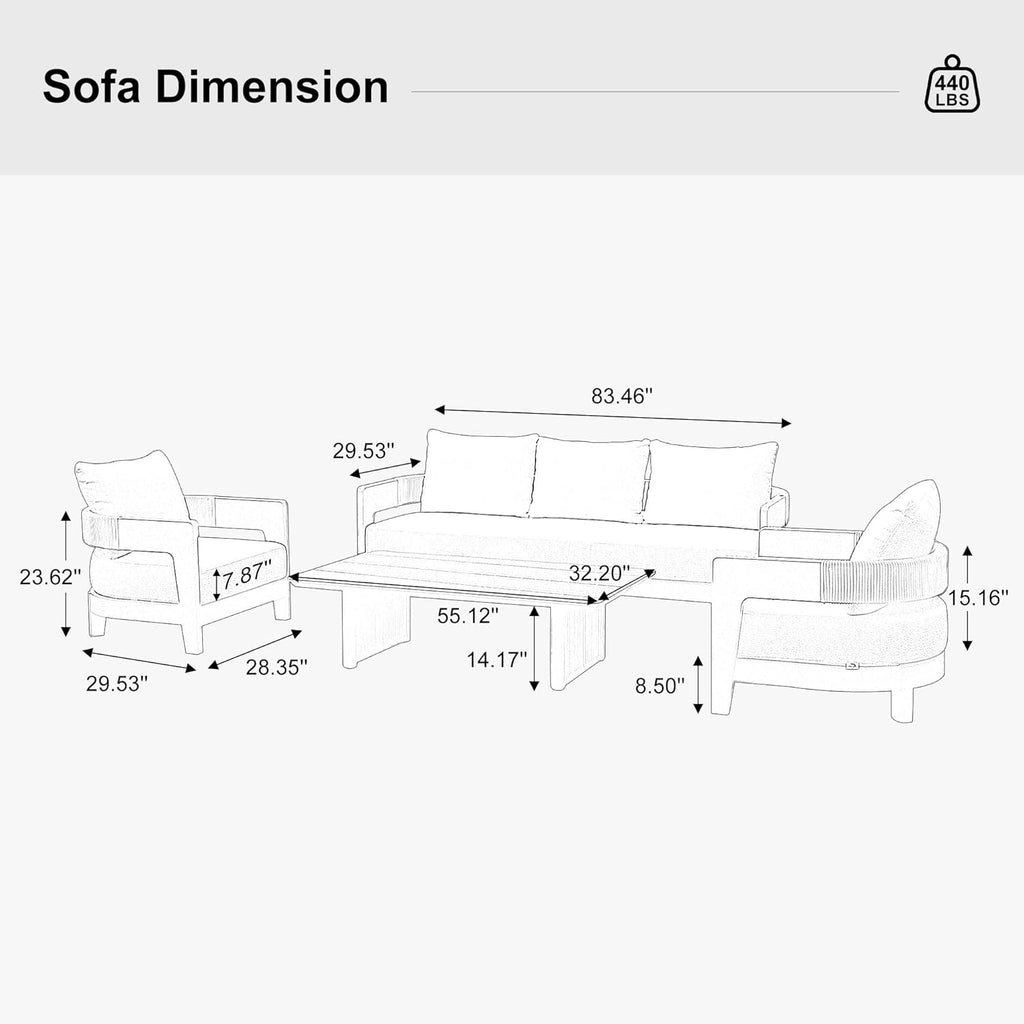 PURPLE LEAF Tuscany U-Shaped Patio Conversation Set with Removable Cushions and Pillows Bronze Aluminum Frame Outdoor Couch Sets for Porch Yard Garden