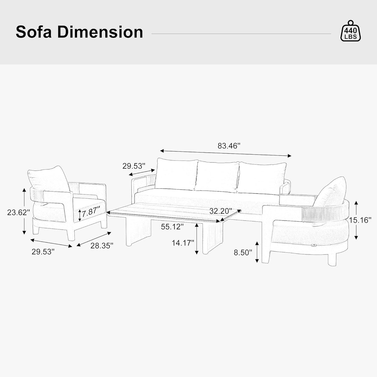 PURPLE LEAF Tuscany U-Shaped Patio Conversation Set with Removable Cushions and Pillows Bronze Aluminum Frame Outdoor Couch Sets for Porch Yard Garden