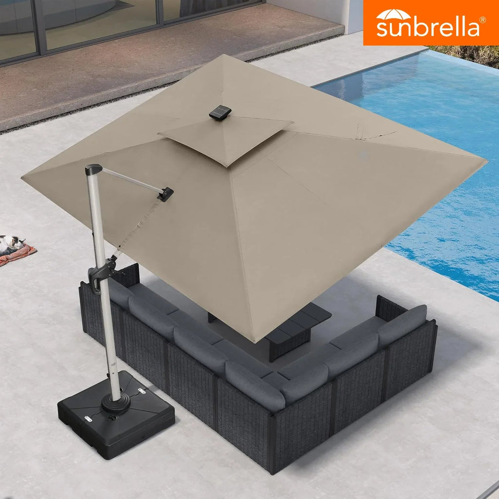 PURPLE LEAF SUNBRELLA Solar Cantilever Umbrella with Lights, Large Umbrellas For Outdoor Patio
