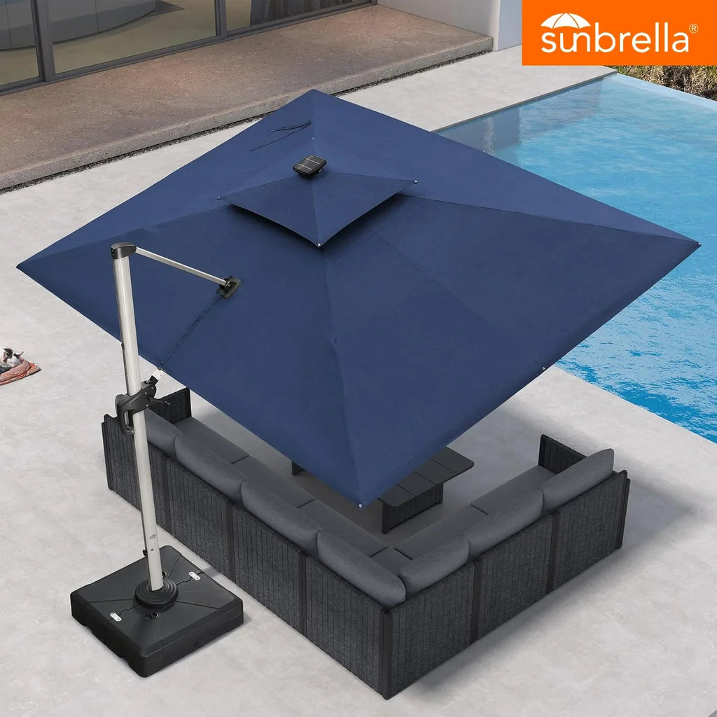 PURPLE LEAF SUNBRELLA Solar Cantilever Umbrella with Lights, Large Umbrellas For Outdoor Patio