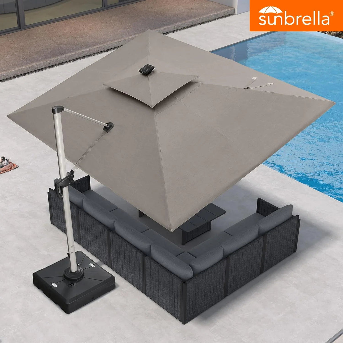 PURPLE LEAF SUNBRELLA Solar Cantilever Umbrella with Lights, Large Umbrellas For Outdoor Patio