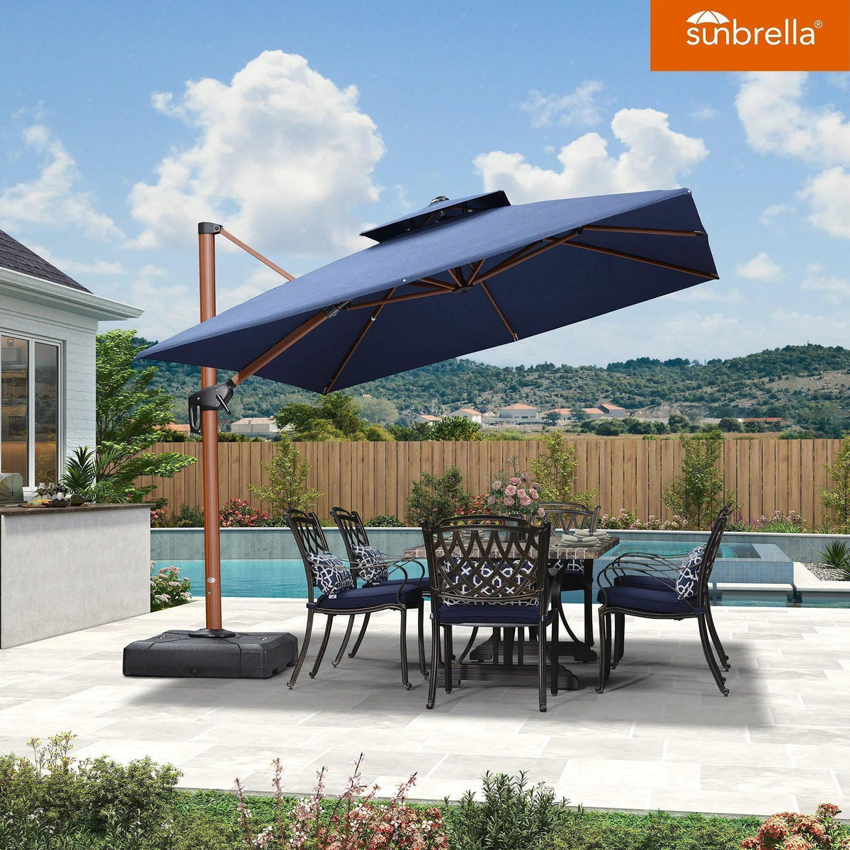 PURPLE LEAF SUNBRELLA Cantilever Umbrella Deluxe Wood Pattern Patio Umbrella