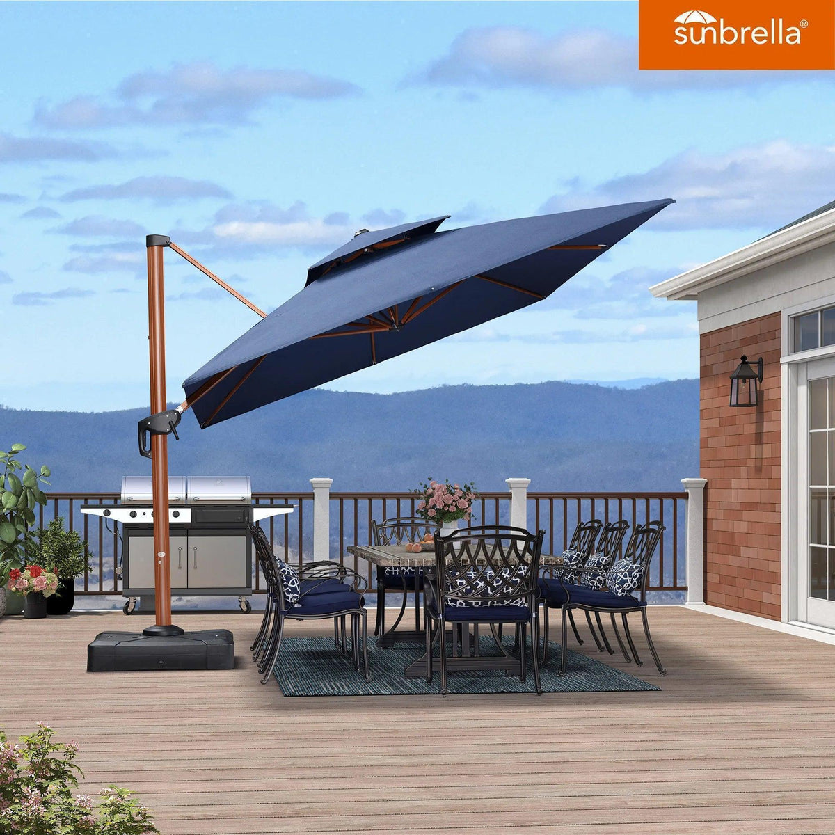 PURPLE LEAF SUNBRELLA Cantilever Umbrella Deluxe Wood Pattern Patio Umbrella