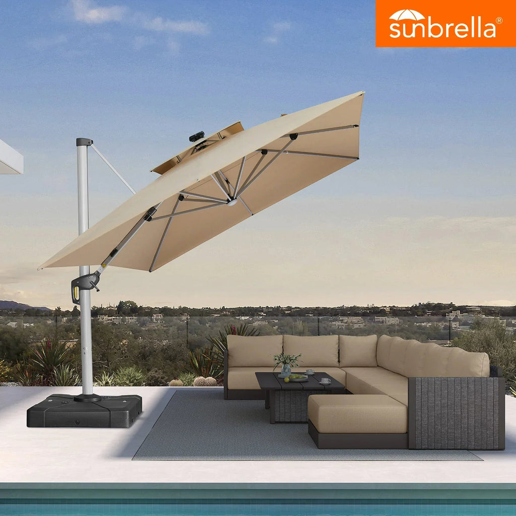 PURPLE LEAF SUNBRELLA Solar Cantilever Umbrella with Lights, Large Umbrellas For Outdoor Patio