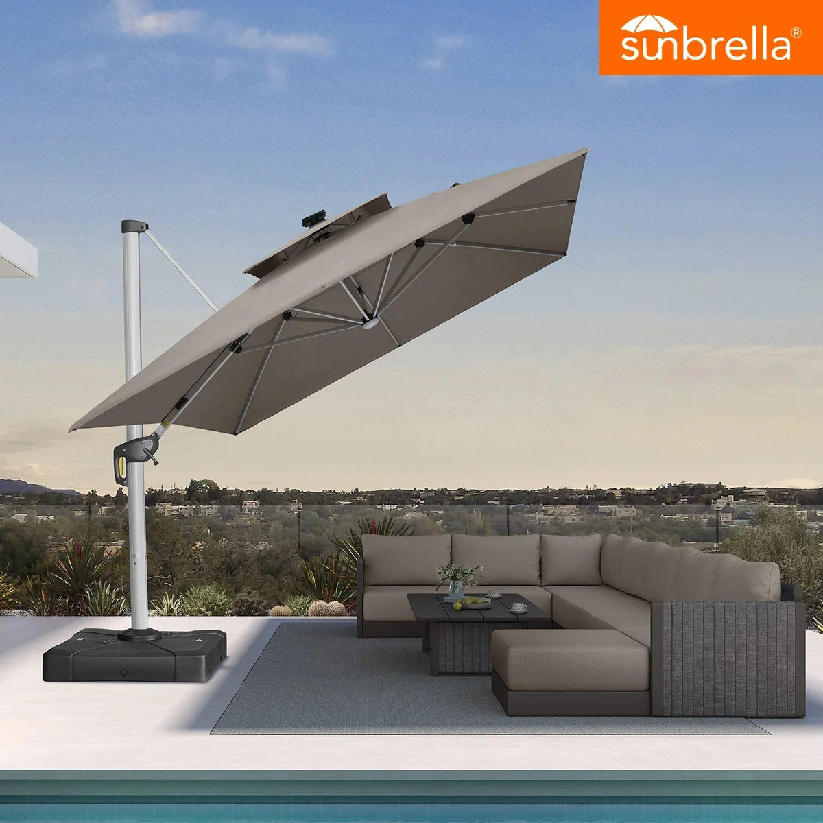 PURPLE LEAF SUNBRELLA Solar Cantilever Umbrella with Lights, Large Umbrellas For Outdoor Patio