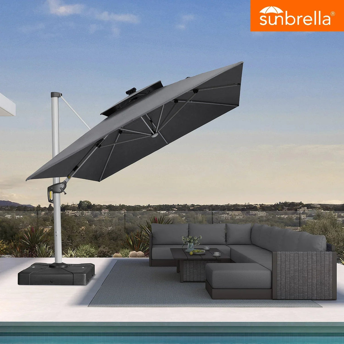 PURPLE LEAF SUNBRELLA Solar Cantilever Umbrella with Lights, Large Umbrellas For Outdoor Patio