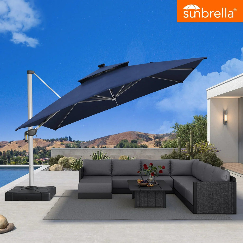 PURPLE LEAF SUNBRELLA Solar Cantilever Umbrella with Lights, Large Umbrellas For Outdoor Patio