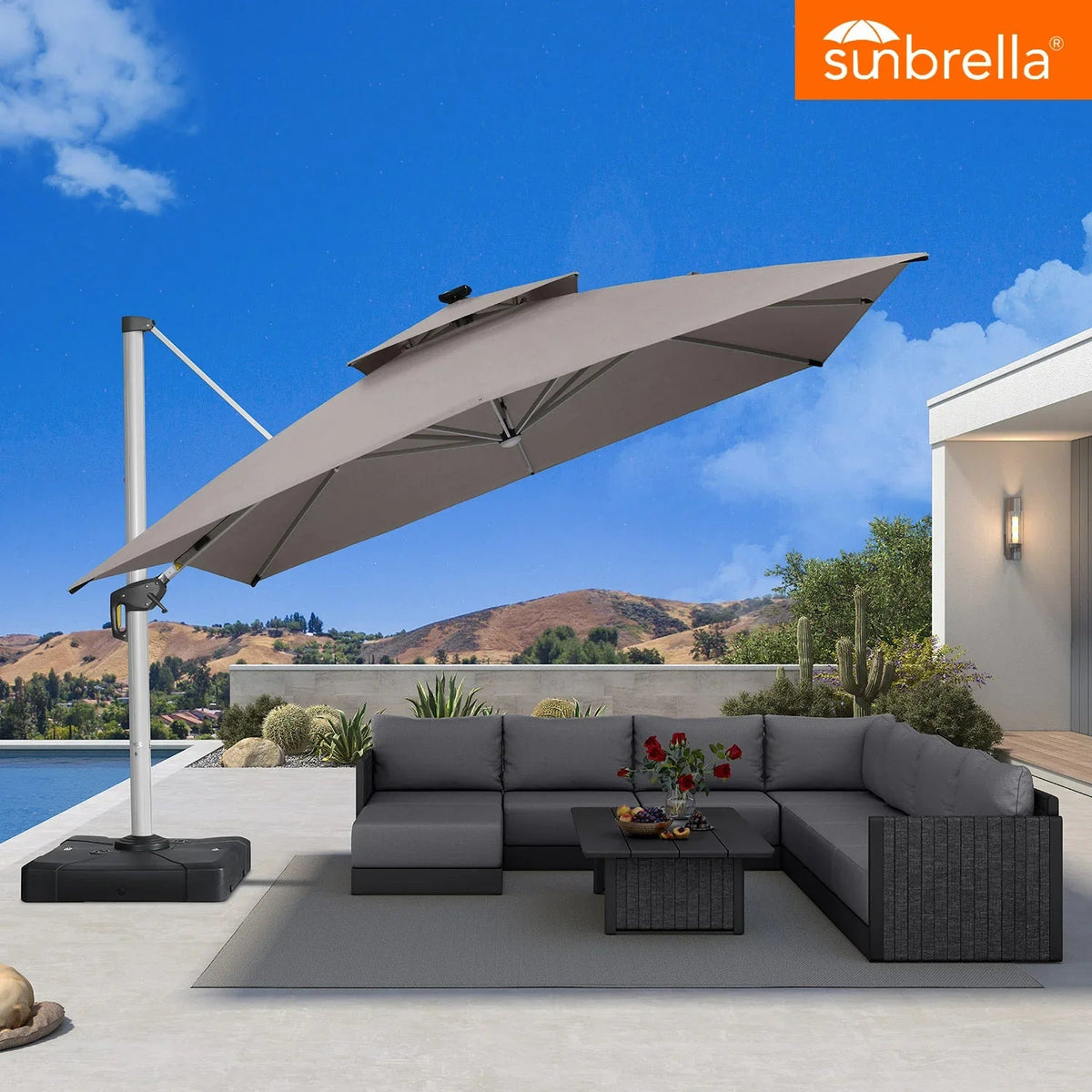 PURPLE LEAF SUNBRELLA Solar Cantilever Umbrella with Lights, Large Umbrellas For Outdoor Patio